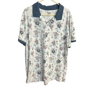 Mossimo Supply Co. White Floral Polo with Blue Trim
